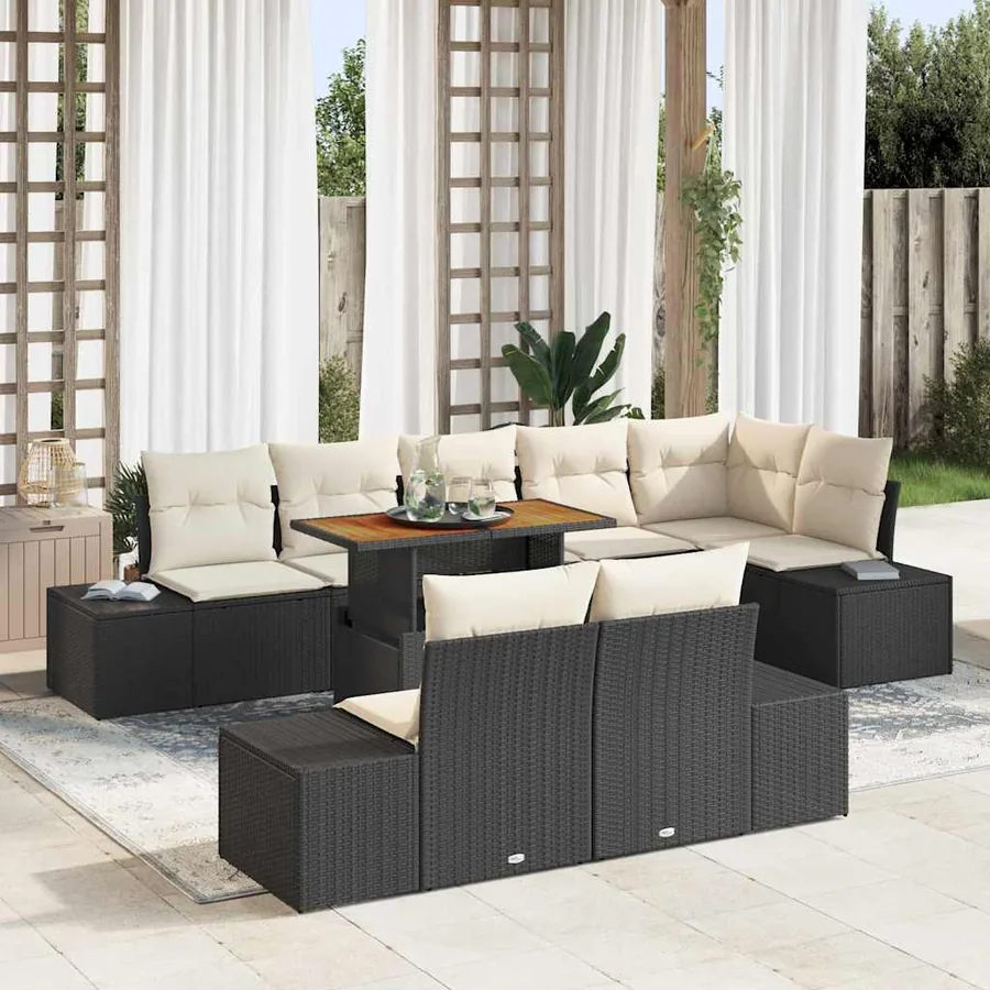 Ensemble de canapé de jardin 9 pcs Noir Poly rotin
