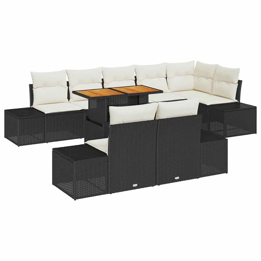 Ensemble de canapé de jardin 9 pcs Noir Poly rotin - 2