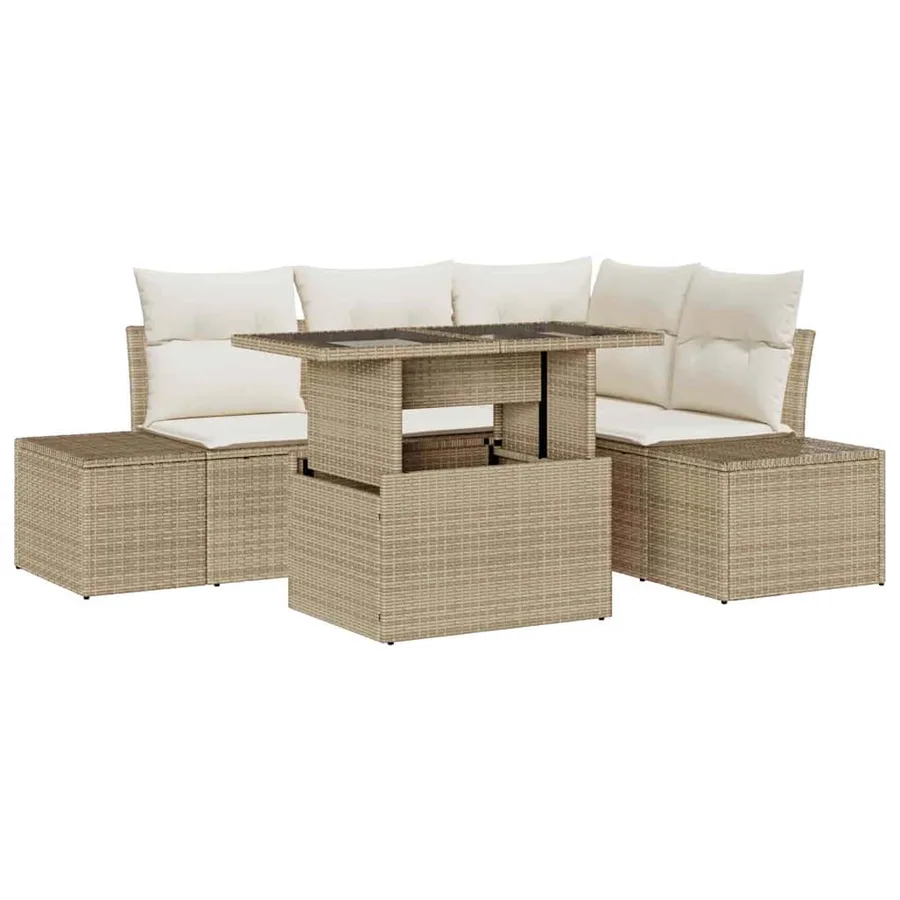 Ensemble de canapé de jardin avec coussin 5 pcs Beige polyrotin - 2