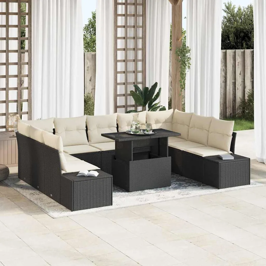 Ensemble de canapé de jardin 10 pcs Noir Poly rotin