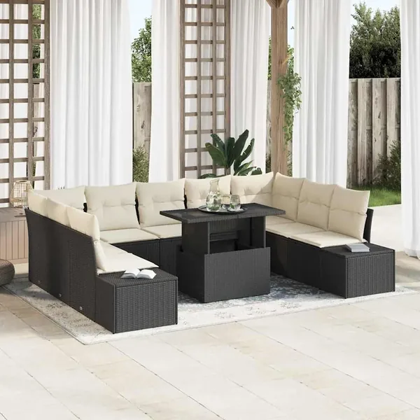 Ensemble de canapé de jardin 10 pcs Noir Poly rotin