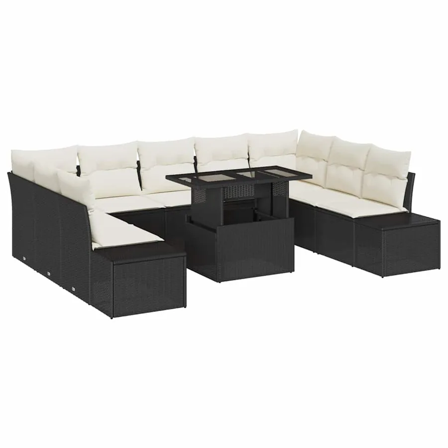 Ensemble de canapé de jardin 10 pcs Noir Poly rotin - 2