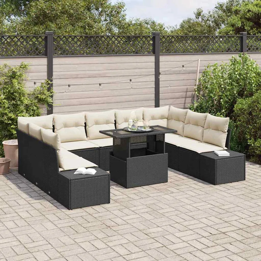 Ensemble de canapé de jardin 10 pcs Noir Poly rotin - 3