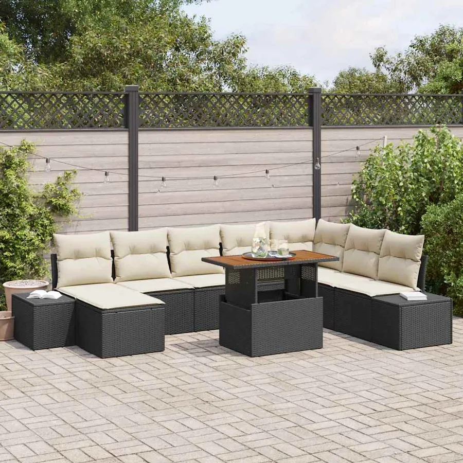Ensemble de canapé de jardin 9 pcs Noir Poly rotin