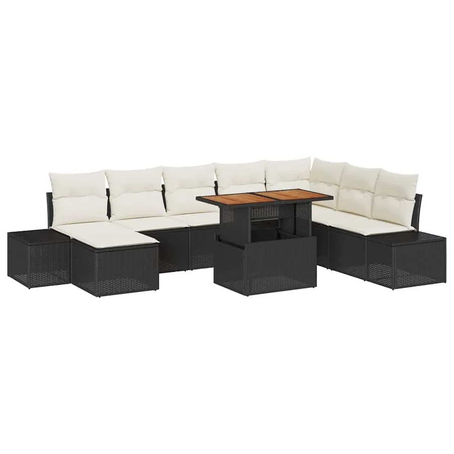 Ensemble de canapé de jardin 9 pcs Noir Poly rotin - 2