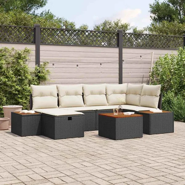 Ensemble de canapé de jardin avec coussin 7 pcs Noir polyrotin