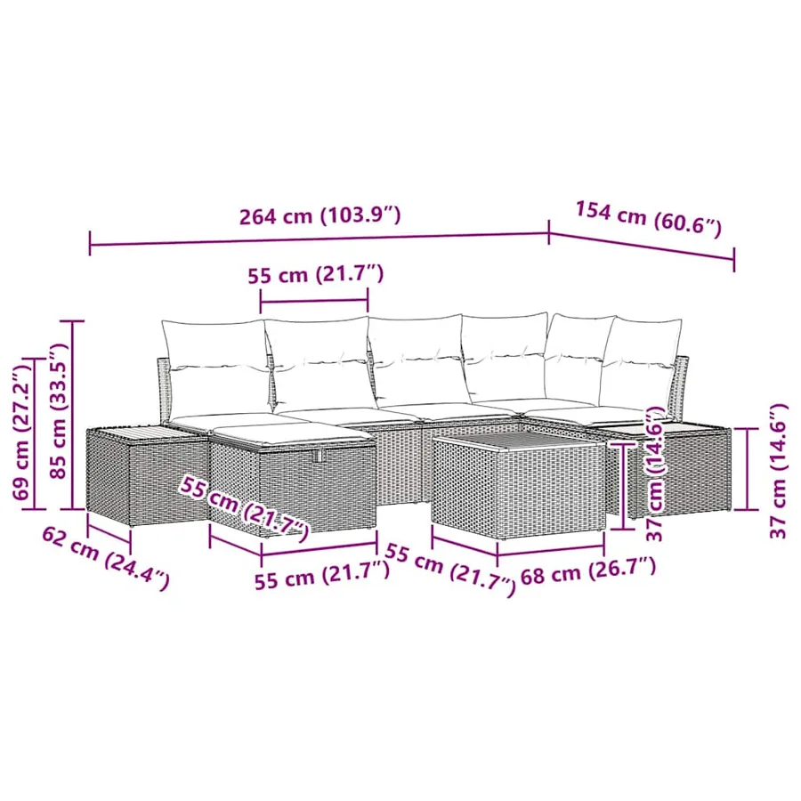 Ensemble de canapé de jardin avec coussin 7 pcs Noir polyrotin - 8