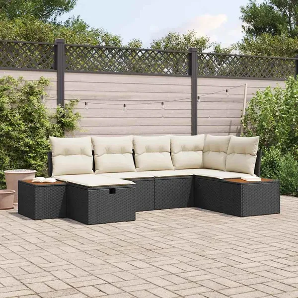 Ensemble de canapé de jardin avec coussin 6 pcs Noir polyrotin