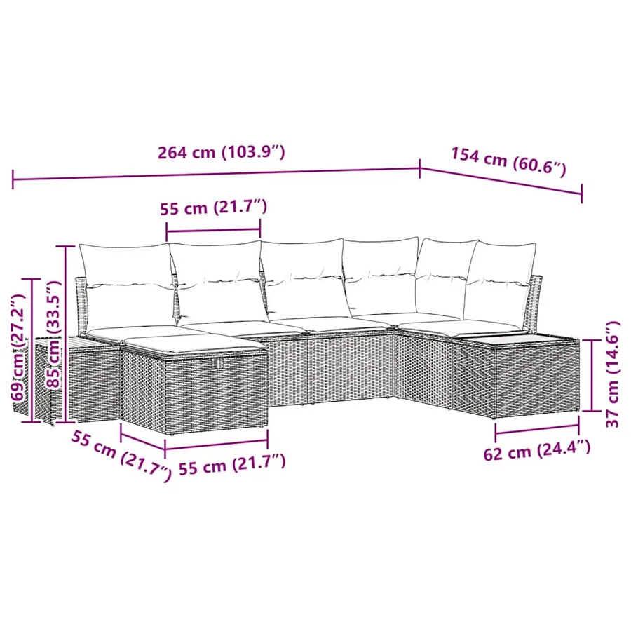 Ensemble de canapé de jardin avec coussin 6 pcs Noir polyrotin - 11