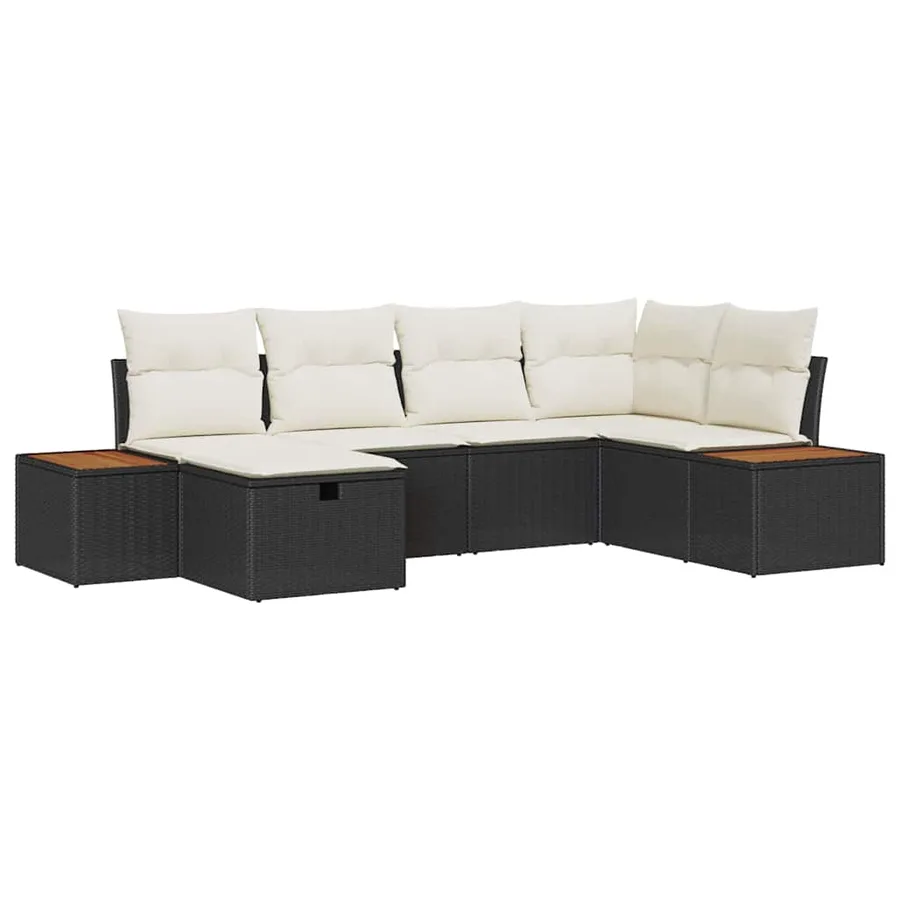 Ensemble de canapé de jardin avec coussin 6 pcs Noir polyrotin - 2