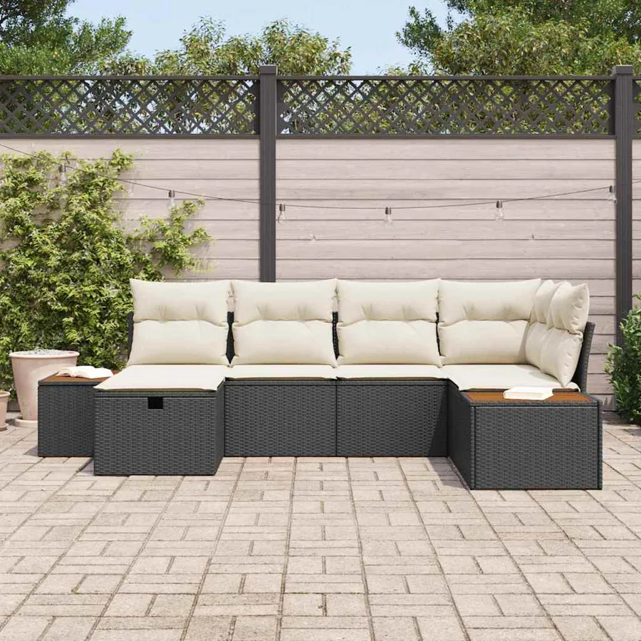 Ensemble de canapé de jardin avec coussin 6 pcs Noir polyrotin - 3