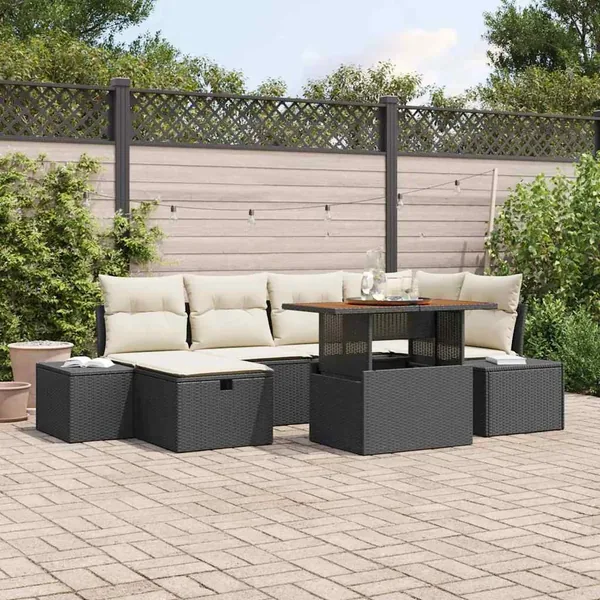 Ensemble de canapé de jardin 7 pcs Noir polyrotin