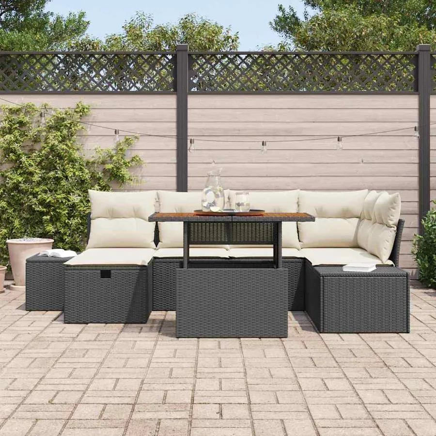 Ensemble de canapé de jardin 7 pcs Noir polyrotin - 3