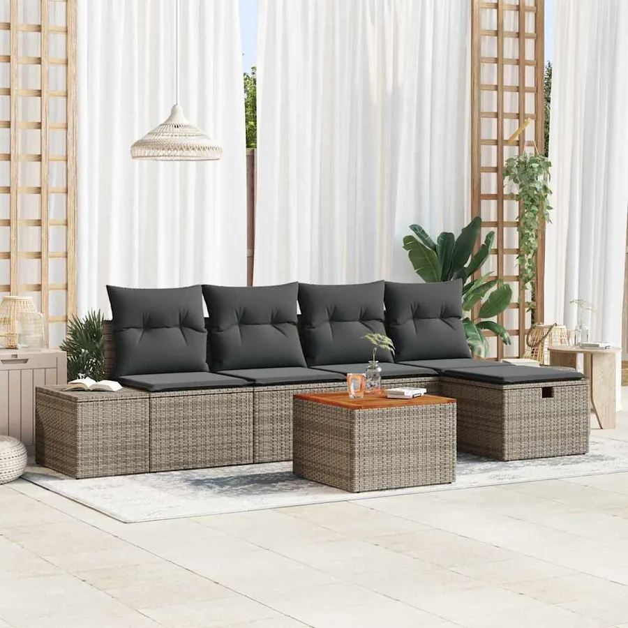Ensemble de canapé de jardin avec coussin 6 pcs Gris Poly rotin