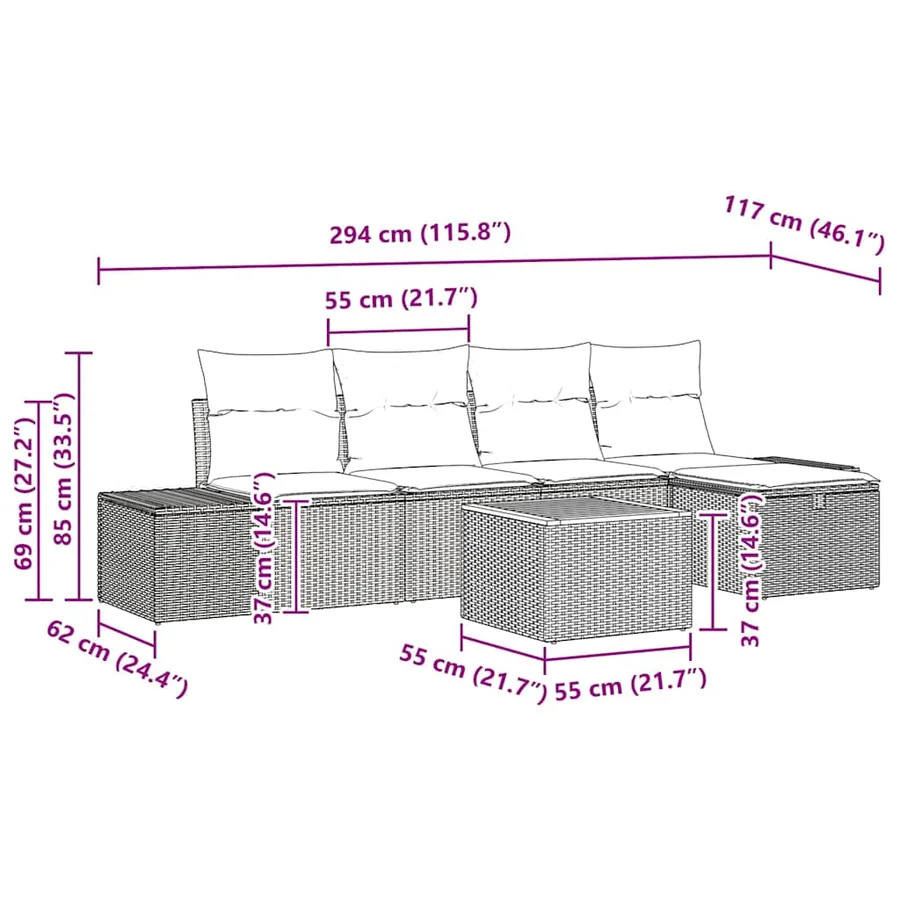 Ensemble de canapé de jardin avec coussin 6 pcs Gris Poly rotin - 13