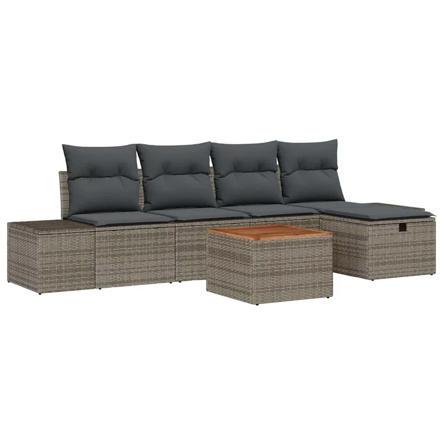 Ensemble de canapé de jardin avec coussin 6 pcs Gris Poly rotin - 2