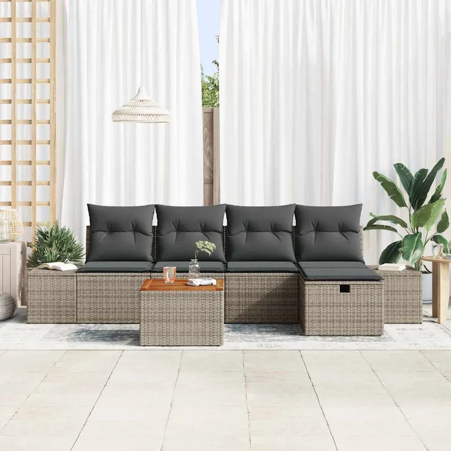 Ensemble de canapé de jardin avec coussin 6 pcs Gris Poly rotin - 3