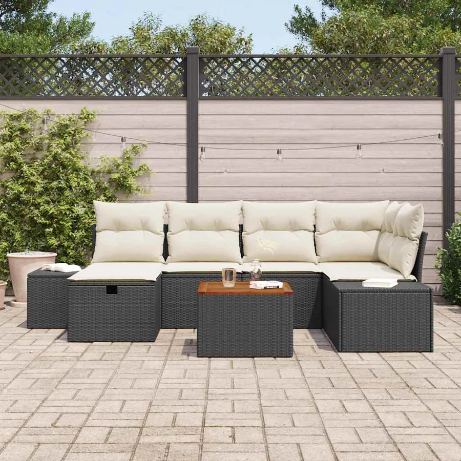 Ensemble de canapé de jardin avec coussin 7 pcs Noir Poly rotin - 3