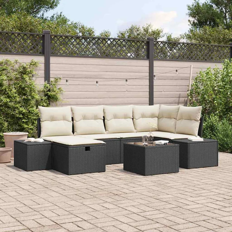 Ensemble de Canapés avec coussin 7 pcs polyrotin