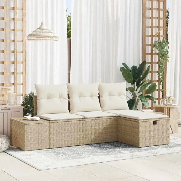 Ensemble de Canapés avec coussin 4 pcs polyrotin