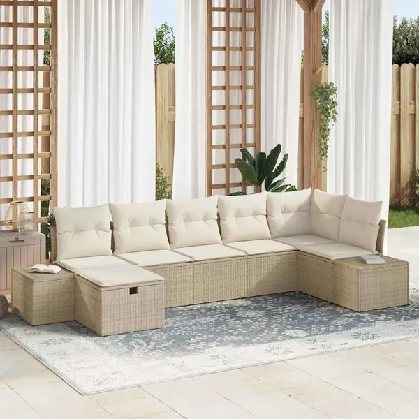 Ensemble de Canapés avec coussin 7 pcs polyrotin