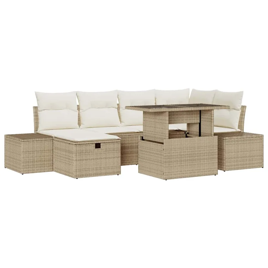 Ensemble de canapé de jardin 7 pcs Beige polyrotin - 2