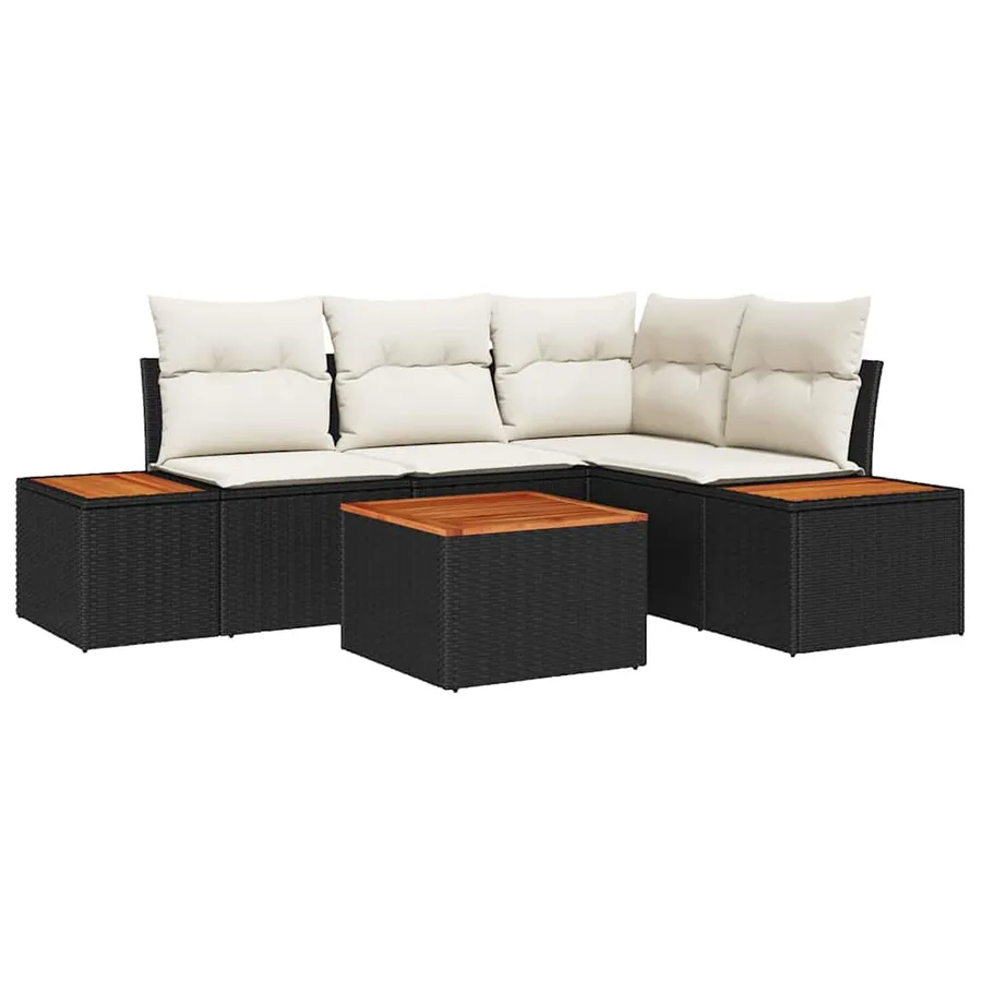 Ensemble de canapé de jardin avec coussin 5 pcs Noir Poly rotin - 2