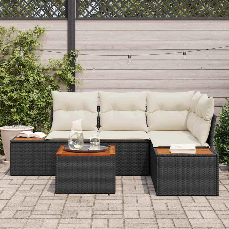 Ensemble de canapé de jardin avec coussin 5 pcs Noir Poly rotin - 3