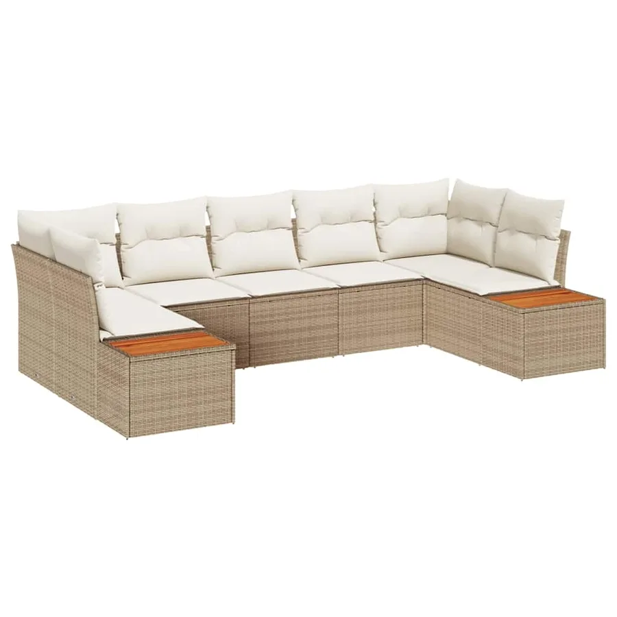 Ensemble de canapé de jardin avec coussin 7 pcs Beige polyrotin - 2