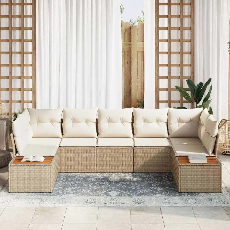 Ensemble de canapé de jardin avec coussin 7 pcs Beige polyrotin - 3