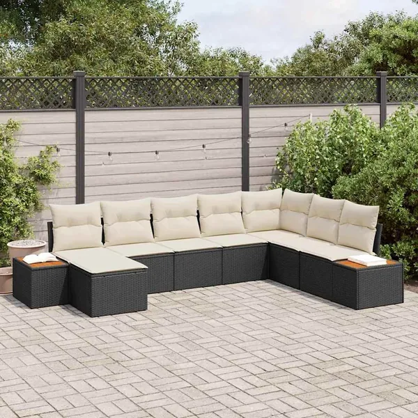 Ensemble de canapé de jardin avec coussin 8 pcs Noir Poly rotin