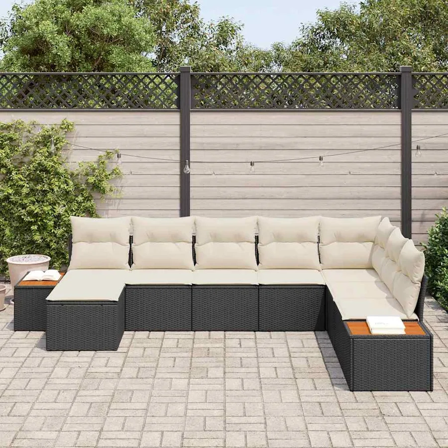 Ensemble de canapé de jardin avec coussin 8 pcs Noir Poly rotin - 3