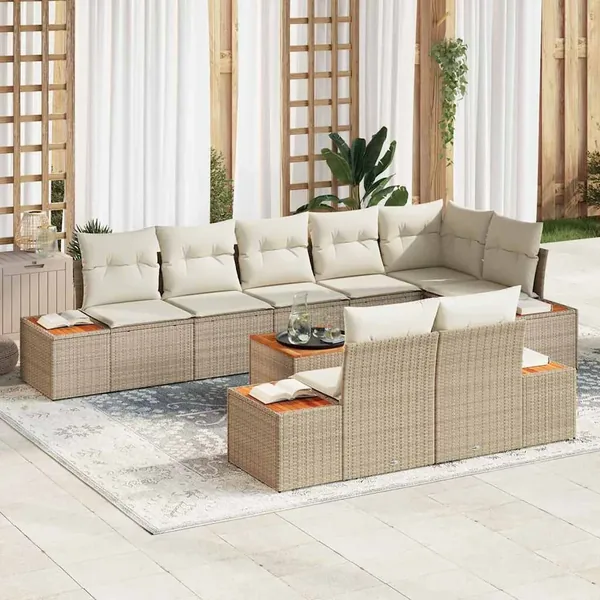 Ensemble de canapé de jardin 9 pcs Beige Poly rotin