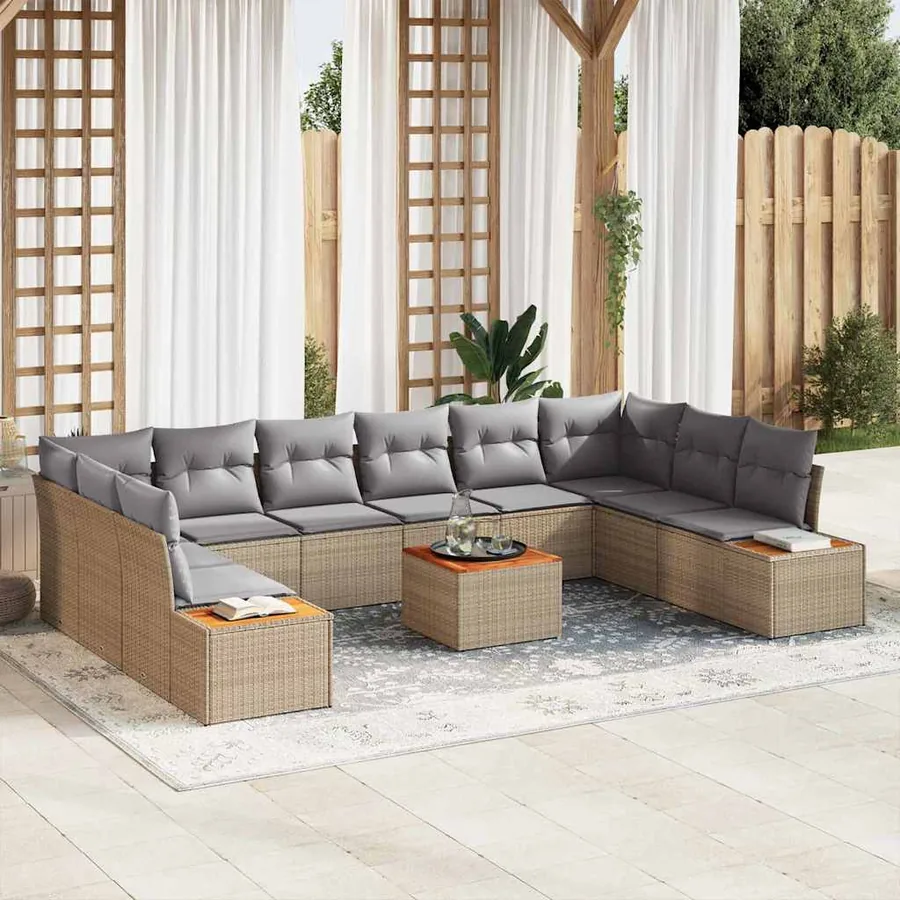 Ensemble de canapé de jardin 11 pcs Beige Poly rotin