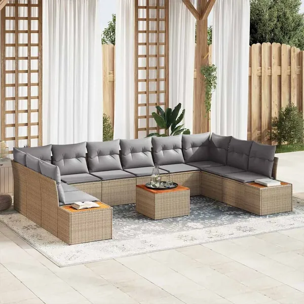 Ensemble de canapé de jardin 11 pcs Beige Poly rotin