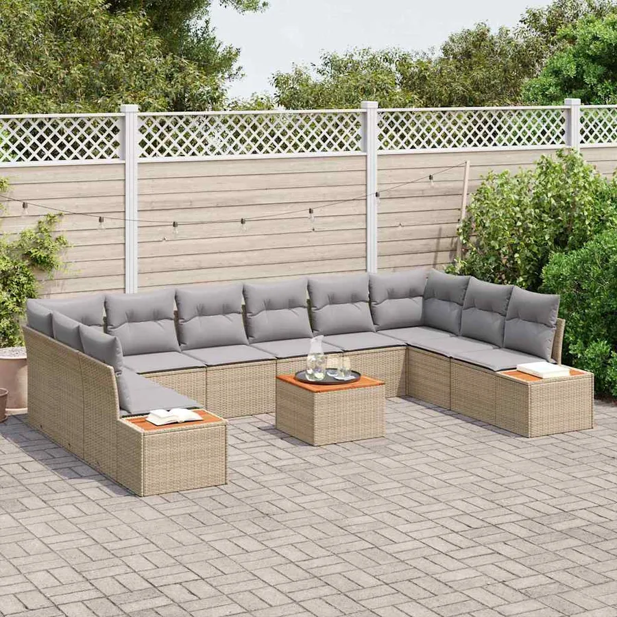 Ensemble de canapé de jardin 11 pcs Beige Poly rotin - 3