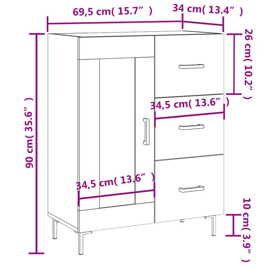 Buffet chêne sonoma 69,5x34x90 cm bois d'ingénierie - 14