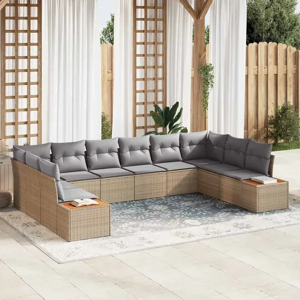 Ensemble de canapé de jardin 10 pcs Beige Poly rotin