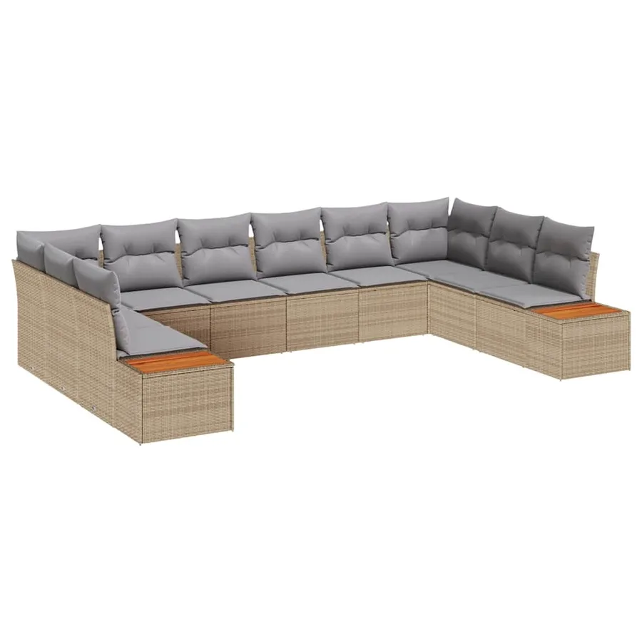 Ensemble de canapé de jardin 10 pcs Beige Poly rotin - 2