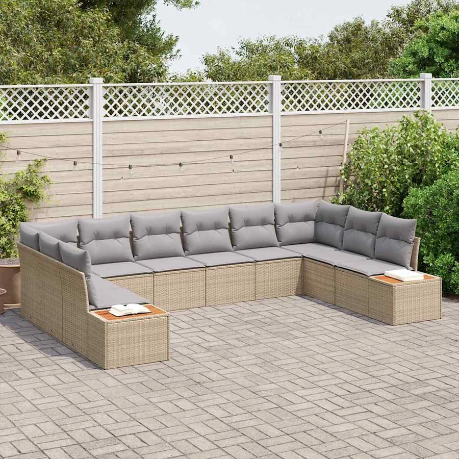 Ensemble de canapé de jardin 10 pcs Beige Poly rotin - 3