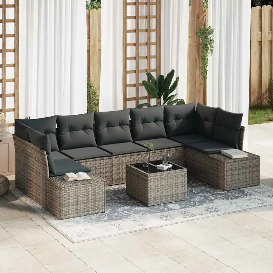 Ensemble de canapé de jardin avec coussin 8 pcs Gris polyrotin