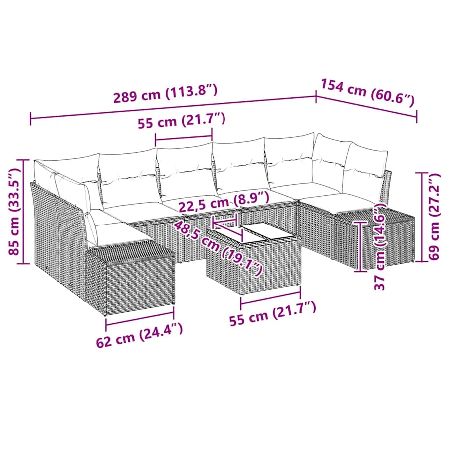 Ensemble de canapé de jardin avec coussin 8 pcs Gris polyrotin - 13
