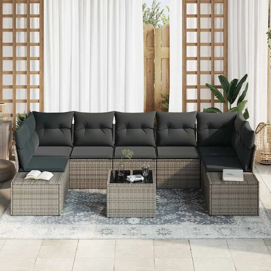 Ensemble de canapé de jardin avec coussin 8 pcs Gris polyrotin - 3