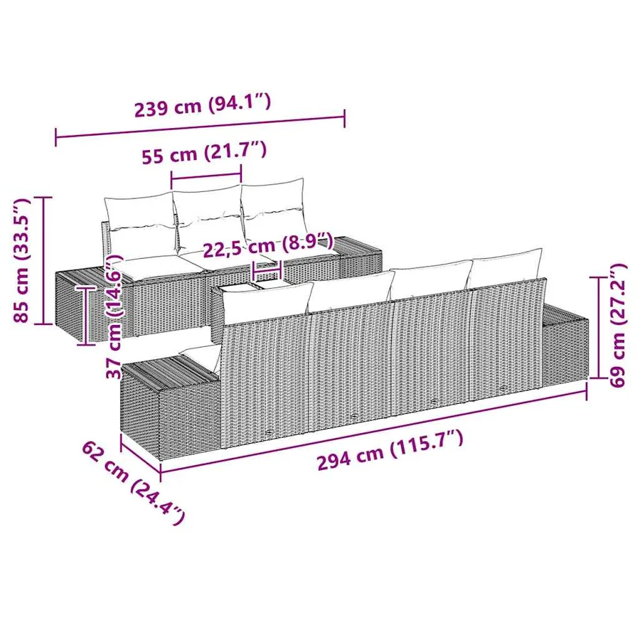Ensemble de canapé de jardin 8 pcs Noir et Crème polyrotin - 11