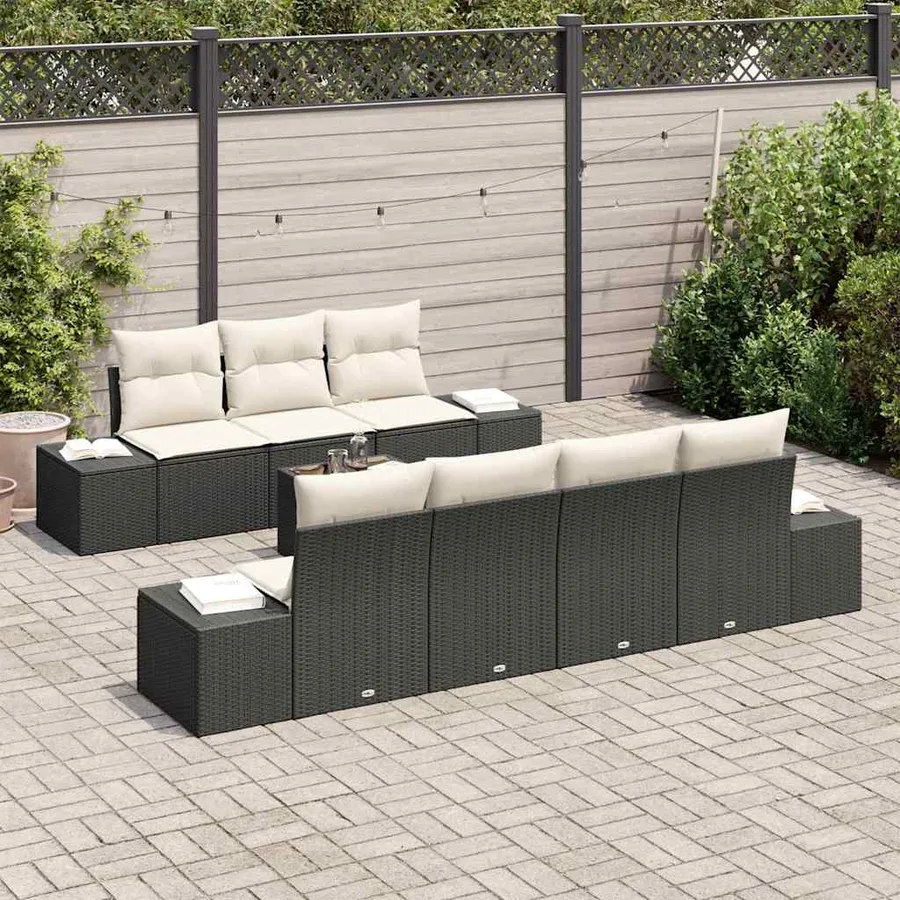 Ensemble de canapé de jardin 8 pcs Noir et Crème polyrotin - 3