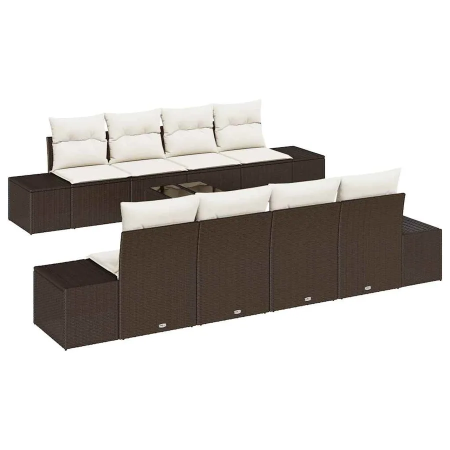 Ensemble de canapé de jardin 8 pcs Marron et Crème polyrotin - 2