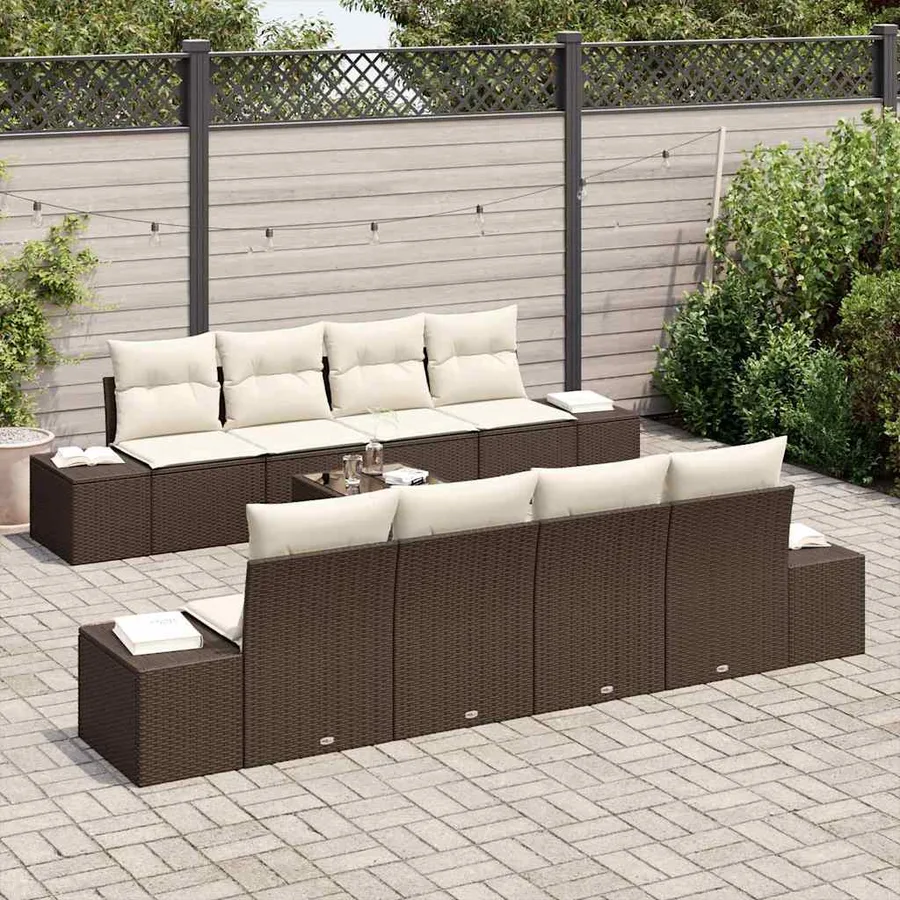 Ensemble de canapé de jardin 8 pcs Marron et Crème polyrotin - 3
