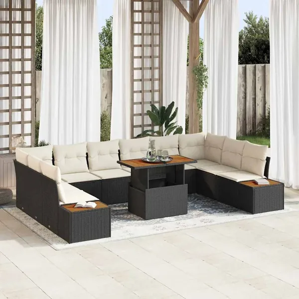 Ensemble de canapé de jardin 11 pc Noir et Beige