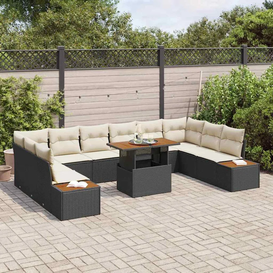 Ensemble de canapé de jardin 11 pc Noir et Beige - 3