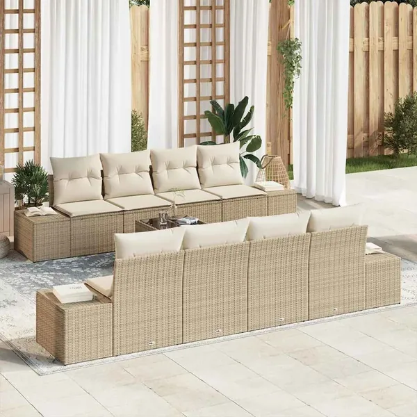 Ensemble de canapé de jardin 8 pcs Beige et crème polyrotin